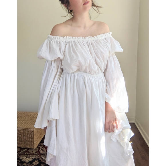 SOLD Vtg Gauze Flowy Bell Sleeve Peasant Dress L - Picture 2 of 8